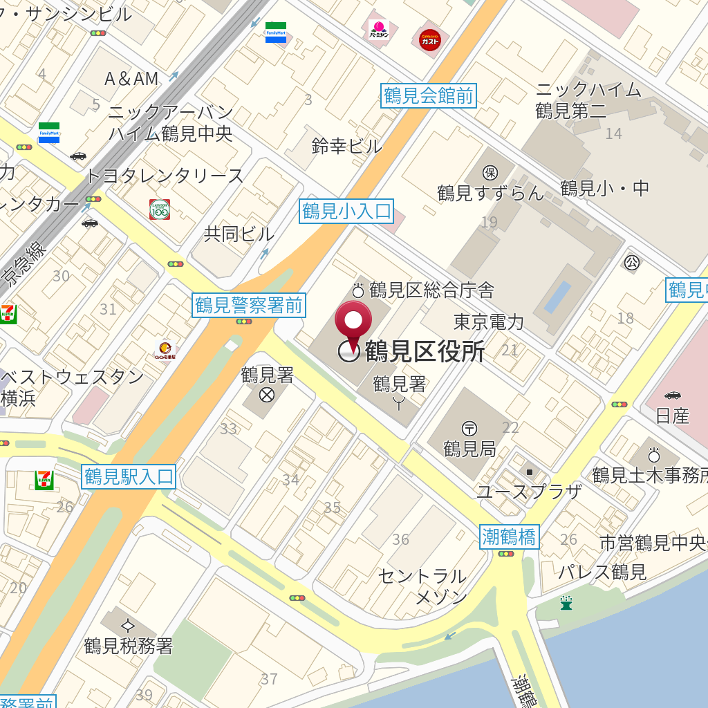横浜市鶴見区役所駐車場 の地図、住所、電話番号 - MapFan